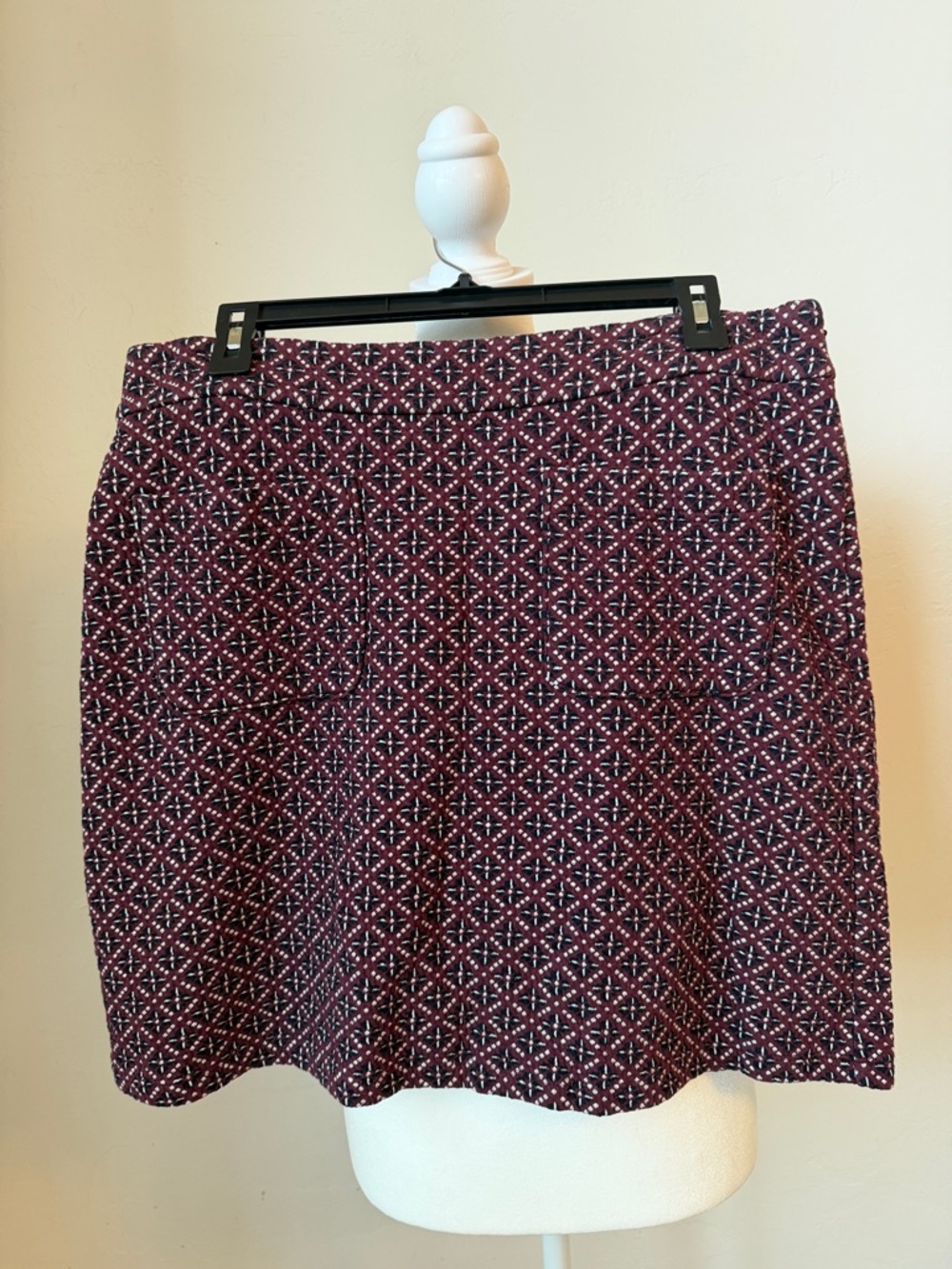 LOFT Burgundy Mini Skirt with White and Black Geo Motif